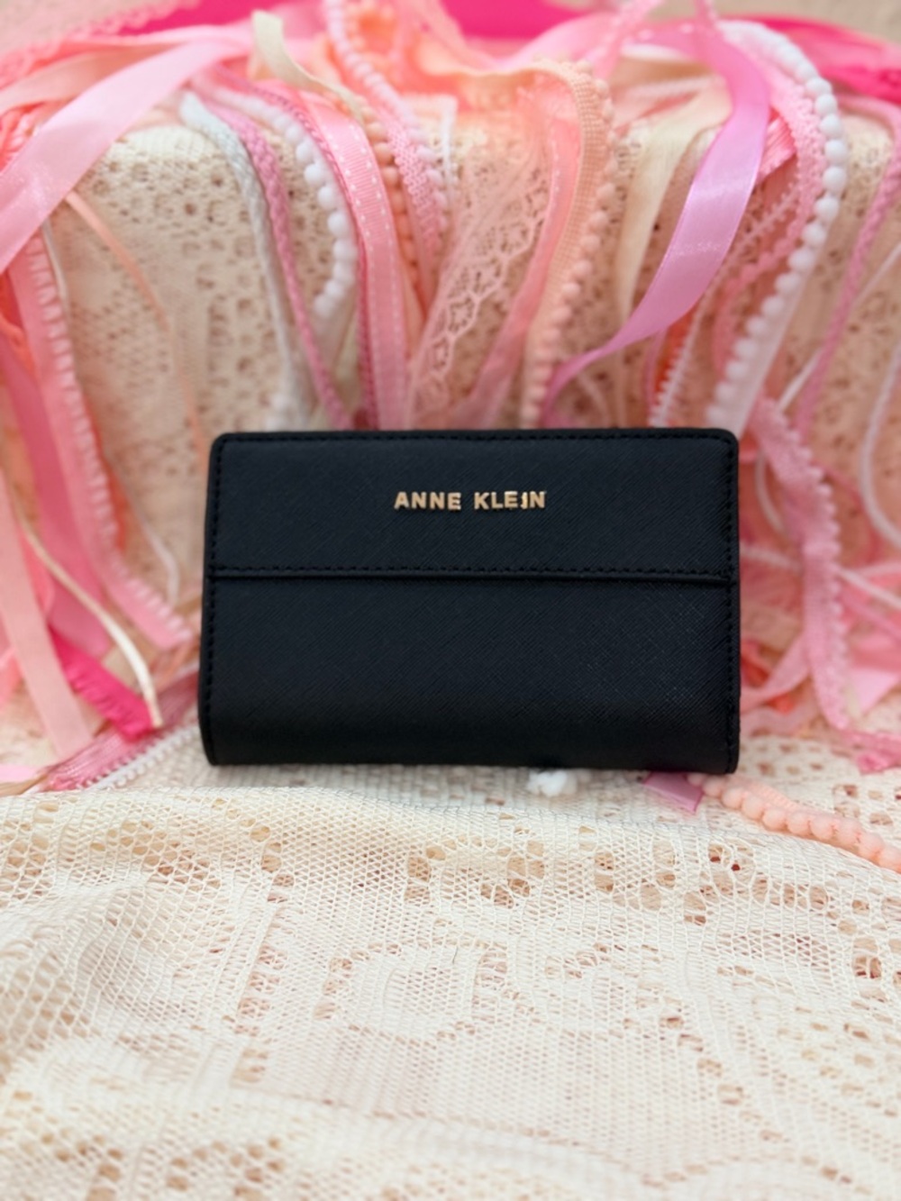 Anne Klein Black Compact Saffiano Card Wallet